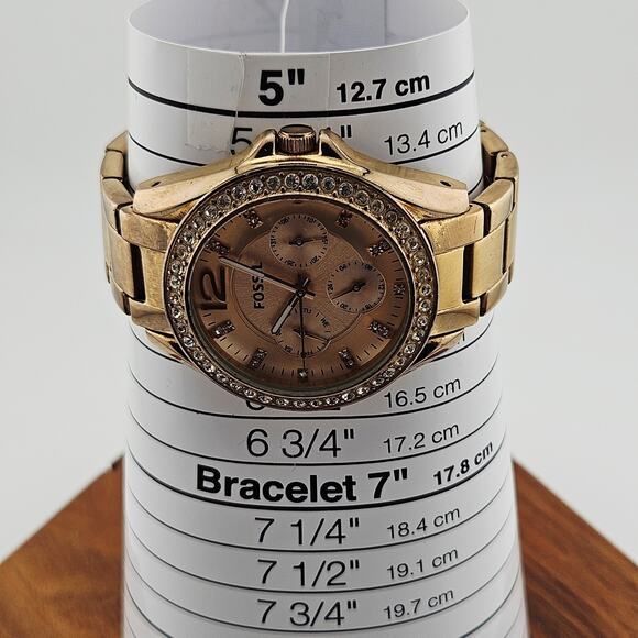 Fossil Womens Gold Tone Rhinestone Bezel Watch Boyfriend Link TLC Project ES2811 - Picture 7 of 7